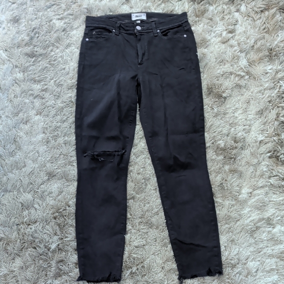 PAIGE Denim - PAIGE Black Distressed Raw-Hem Skinny Jeans